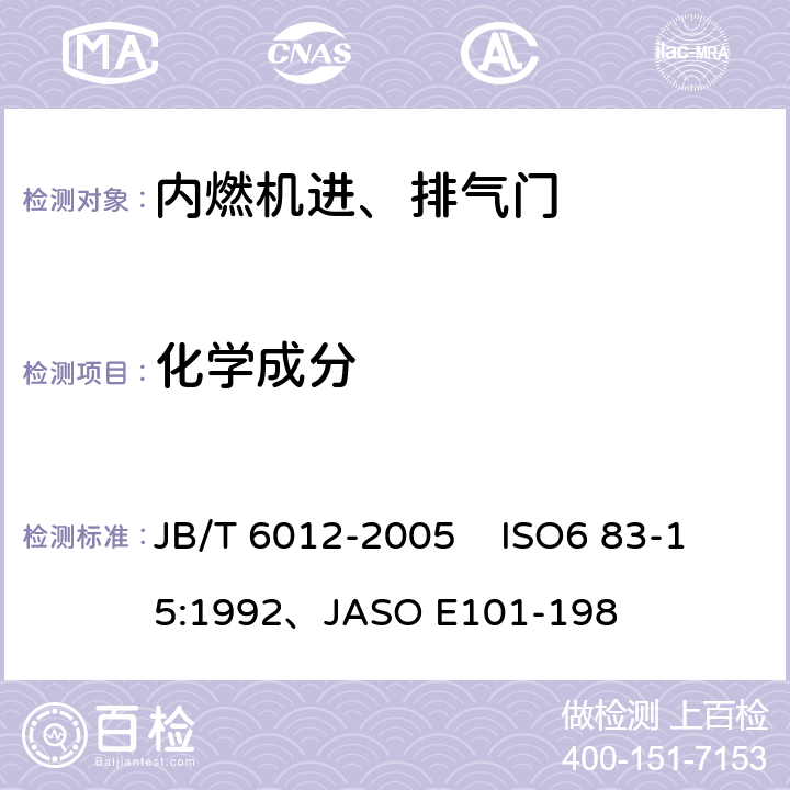 化学成分 内燃机进、排气门技术条件 JB/T 6012-2005 ISO6 83-15:1992、JASO E101-198 4.2