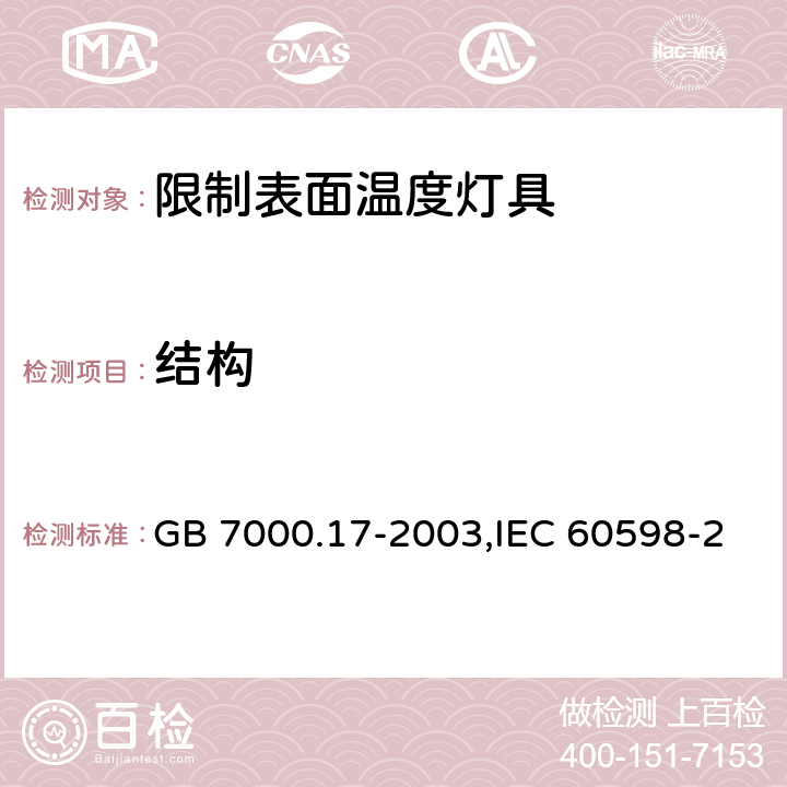 结构 限制表面温度灯具安全要求 GB 7000.17-2003,IEC 60598-2-24:2013,EN 60598-2-24:2013 24.7