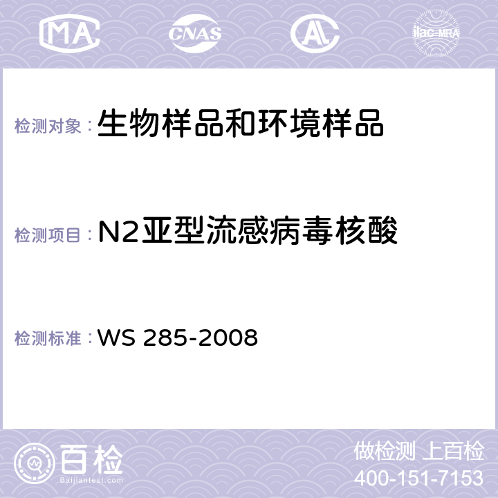 N2亚型流感病毒核酸 流行性感冒诊断标准 WS 285-2008 附录 D.1