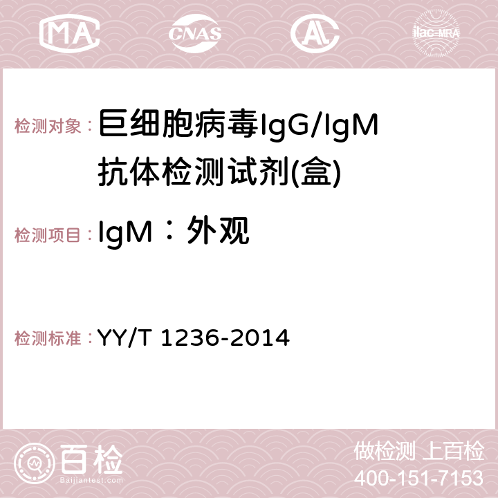 IgM：外观 YY/T 1236-2014 巨细胞病毒IgG/IgM抗体检测试剂(盒)