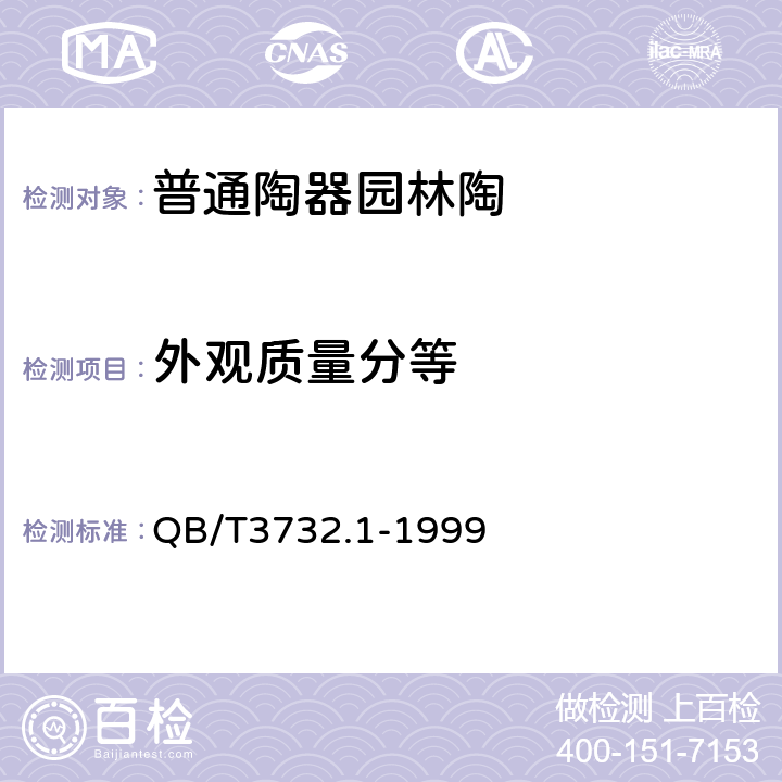 外观质量分等 QB/T 3732.1-1999 普通陶器 园林陶