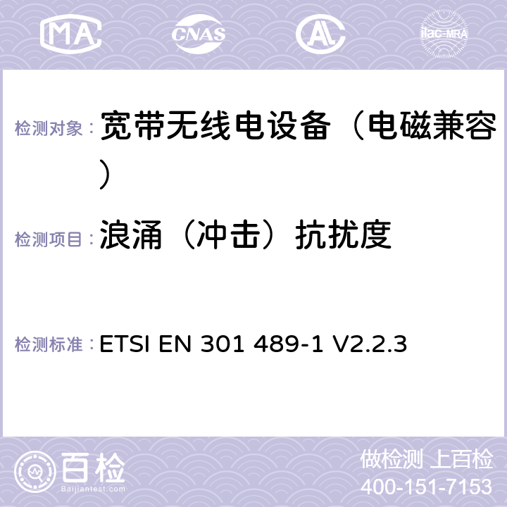 浪涌（冲击）抗扰度 无线电设备电磁兼容标准 第1部分：通用技术要求；电磁兼容协调标准 ETSI EN 301 489-1 V2.2.3 9.8