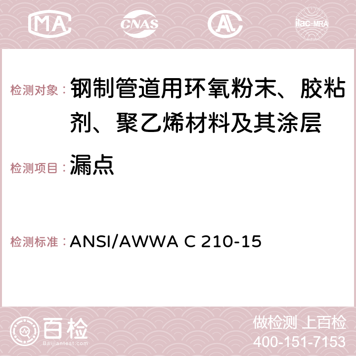 漏点 钢质水管道液体环氧内外防腐层 ANSI/AWWA C 210-15