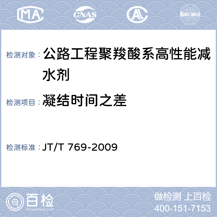 凝结时间之差 JT/T 769-2009 公路工程 聚羧酸系高性能减水剂