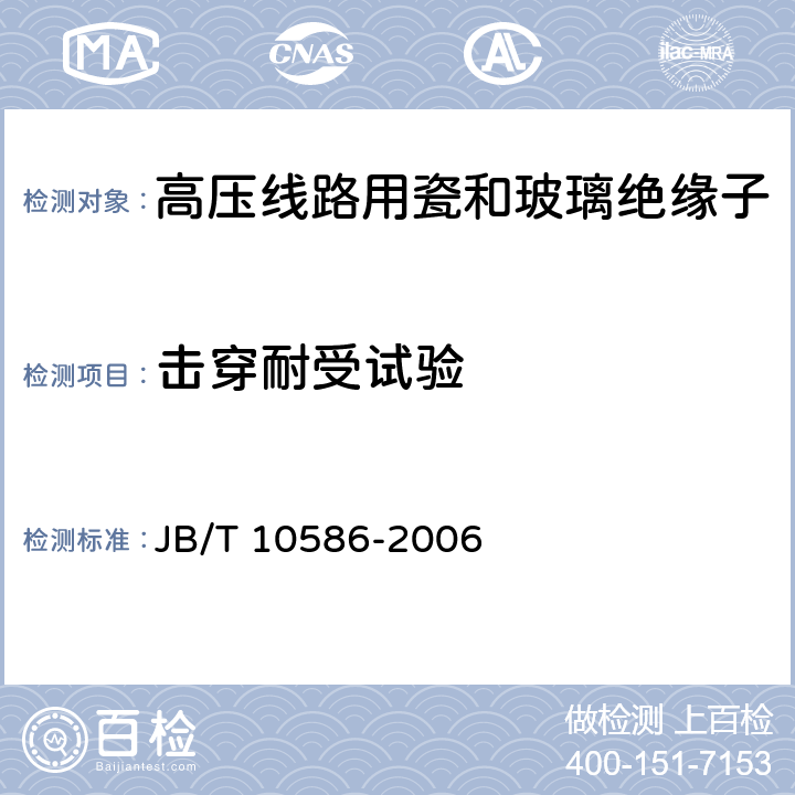 击穿耐受试验 高压线路蝶式绝缘子 JB/T 10586-2006 6.1.3
