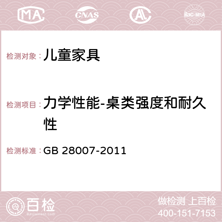 力学性能-桌类强度和耐久性 GB 28007-2011 儿童家具通用技术条件