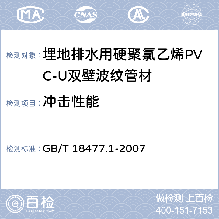 冲击性能 《埋地排水用硬聚氯乙烯(PVC-U)结构壁管道系统 第1部分:双壁波纹管材》 GB/T 18477.1-2007 8.6