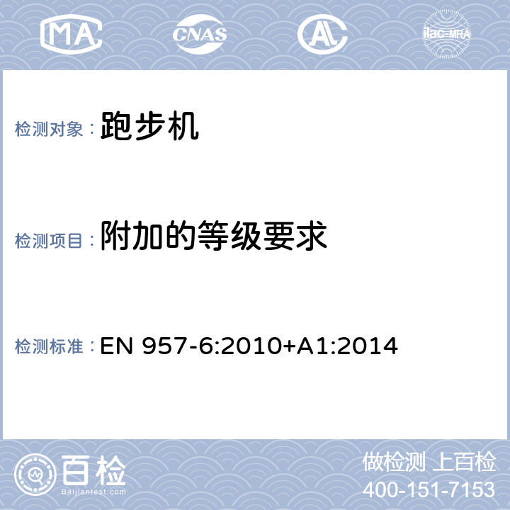 附加的等级要求 固定式健身器材 第6部分：跑步机 附加的特殊安全要求和试验方法 EN 957-6:2010+A1:2014 7.15