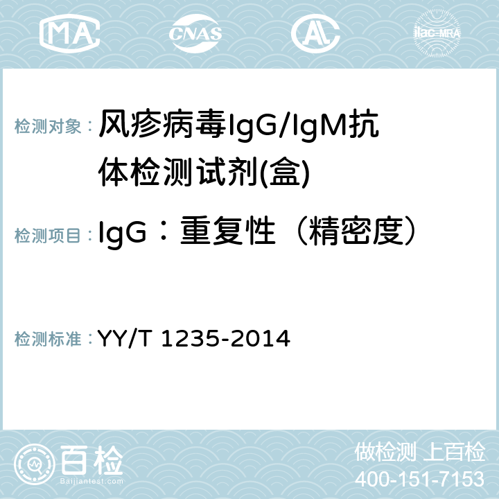 IgG：重复性（精密度） YY/T 1235-2014 风疹病毒IgG/IgM抗体检测试剂(盒)
