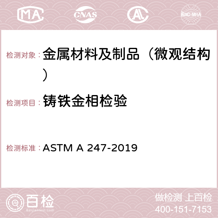 铸铁金相检验 ASTM A247-2019 评定铁铸件中石墨微结构的试验方法