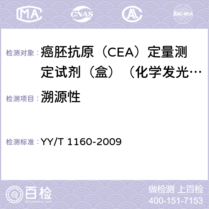 溯源性 癌胚抗原（CEA）定量测定试剂（盒）（化学发光免疫分析法） YY/T 1160-2009 5.2