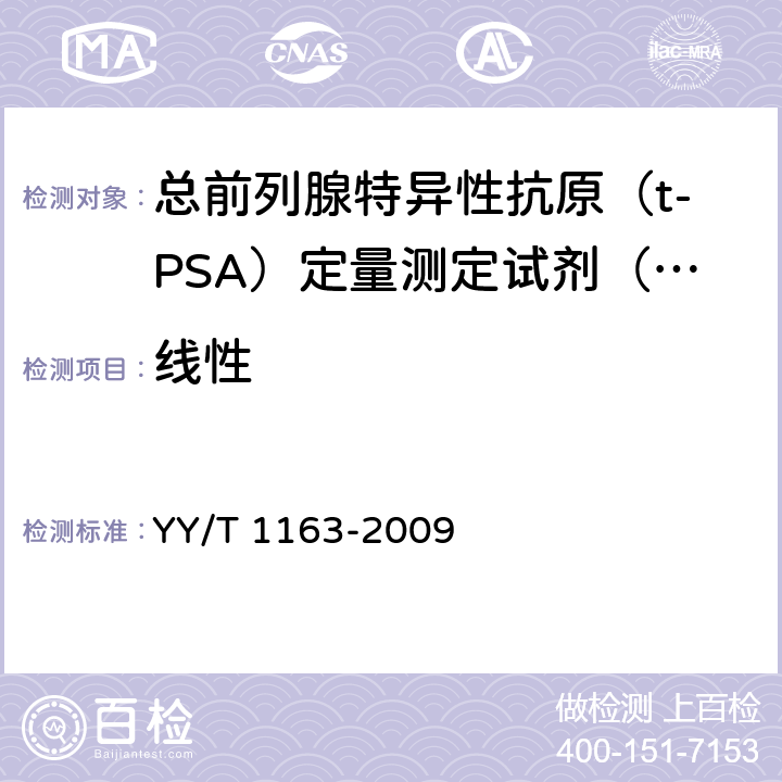 线性 总前列腺特异性抗原（t-PSA）定量测定试剂（盒）（化学发光免疫分析法） YY/T 1163-2009 5.5