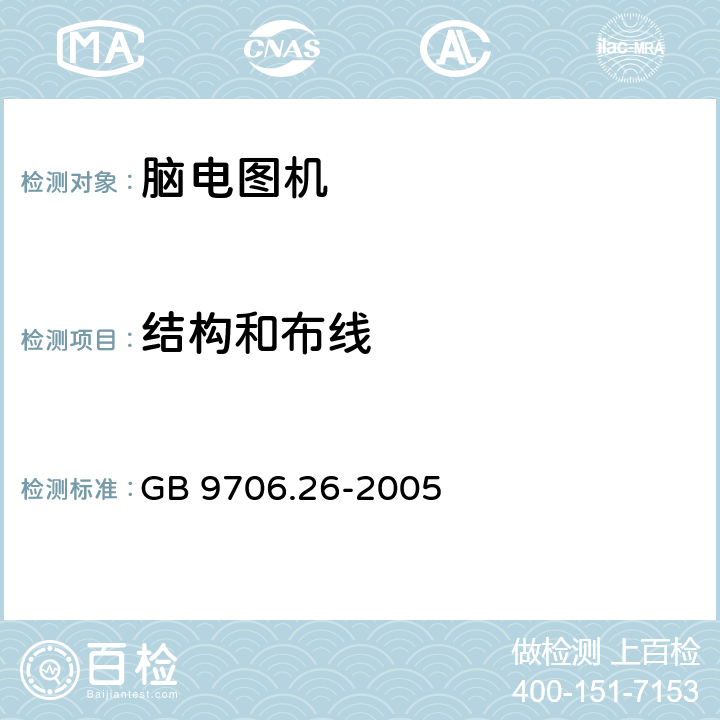結構和布線 醫用電氣設備 第2-26部分：腦電圖機安全專用要求 GB 9706.26-2005 59