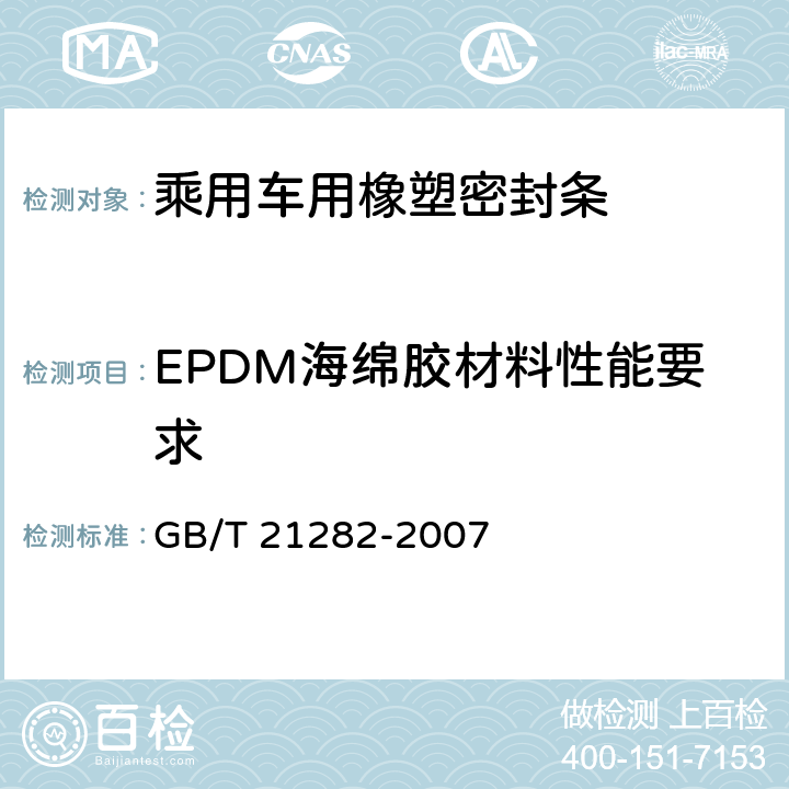 EPDM海绵胶材料性能要求 乘用车用橡塑密封条 GB/T 21282-2007