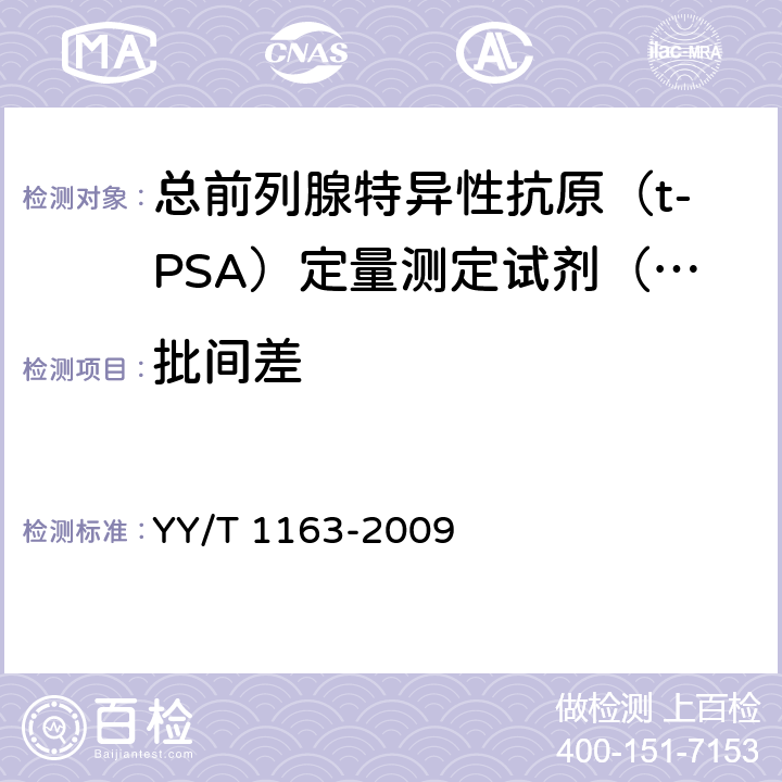 批间差 总前列腺特异性抗原（t-PSA）定量测定试剂（盒）（化学发光免疫分析法） YY/T 1163-2009 5.7
