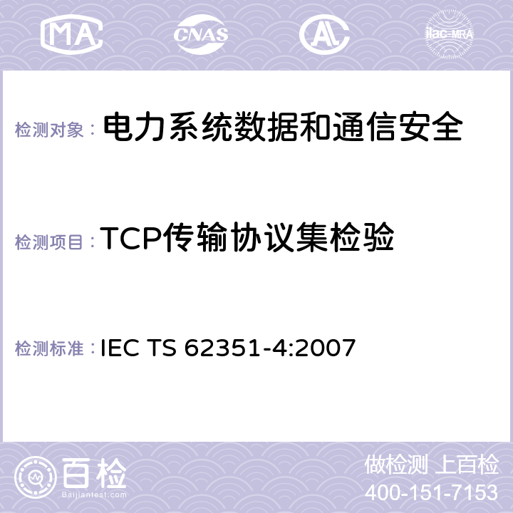 TCP传输协议集检验 IEC/TS 62351-4-2007 电力系统管理及相关信息交换 数据和通信安全 第4部分:包括MMS的协议集