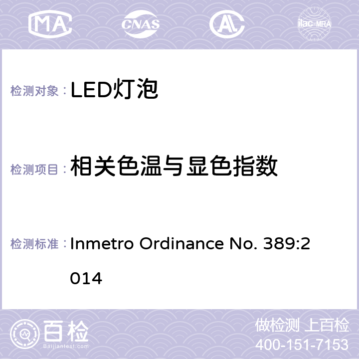 相关色温与显色指数 Inmetro Ordinance No. 389:2014 LED灯技术质量要求  6.9