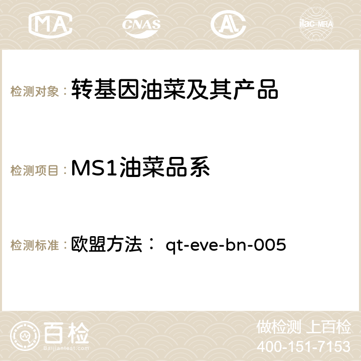 MS1油菜品系 转基因油菜MS1荧光PCR检测方法 欧盟方法： qt-eve-bn-005