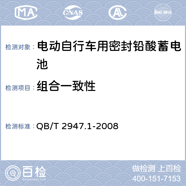 组合一致性 电动自行车用密封铅酸蓄电池及充电器 QB/T 2947.1-2008 6.1.13