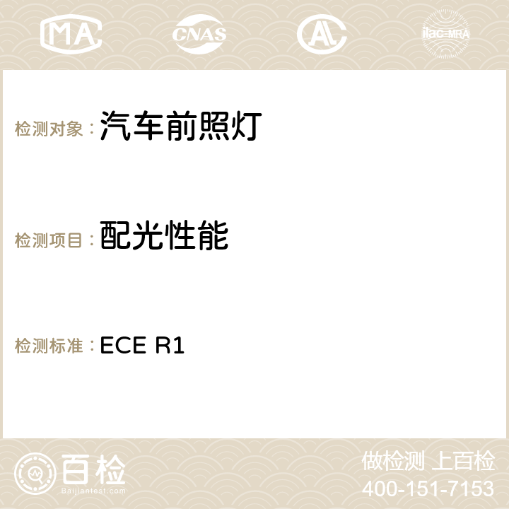 配光性能 关于批准发射非对称近光和/或远光并装有R2/或HS1类白炽灯的机动车前照的统一规定 ECE R1 6