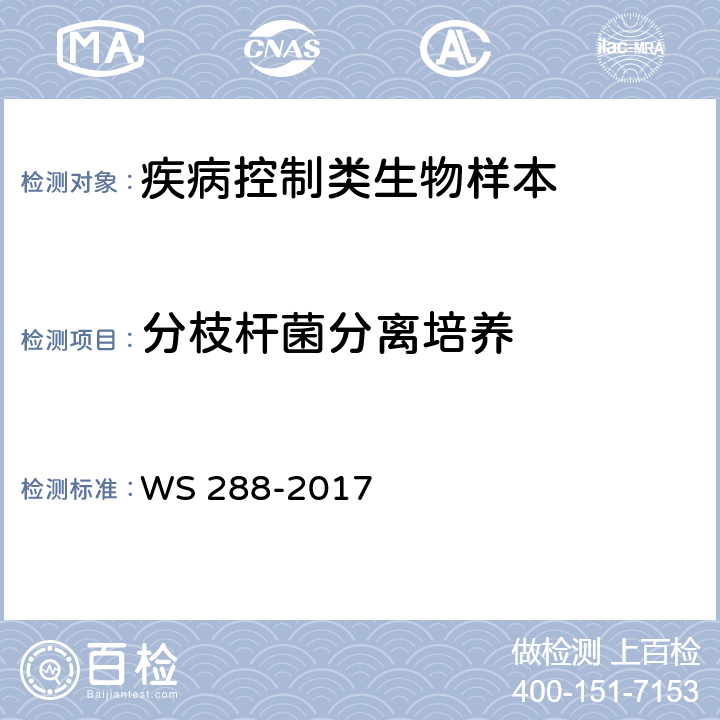 分枝杆菌分离培养 肺结核诊断 WS 288-2017 附录B
