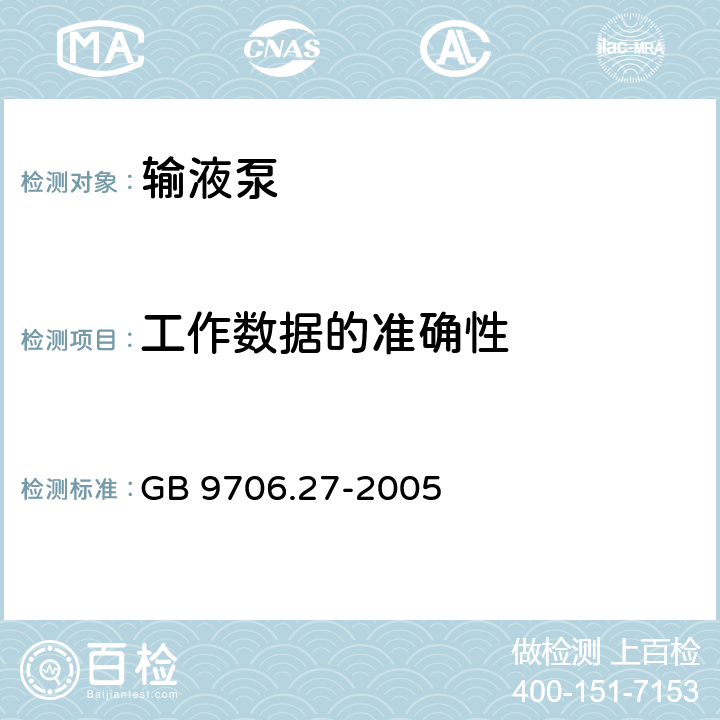 工作数据的准确性 医用电气设备 第2-24部分：输液泵和输液控制器安全专用要求 GB 9706.27-2005 50