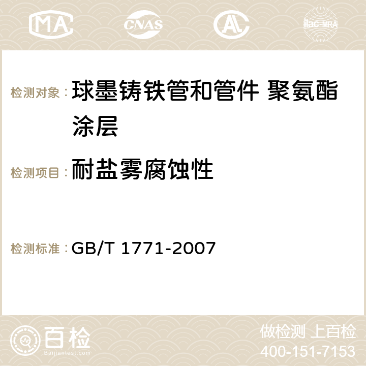 耐盐雾腐蚀性 色漆和清漆 耐中性盐雾性能的测定 GB/T 1771-2007 4.4.6