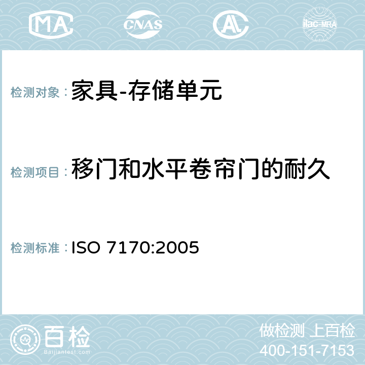 移门和水平卷帘门的耐久 家具 存储单元 强度和耐久性的测定 ISO 7170:2005 7.2.3