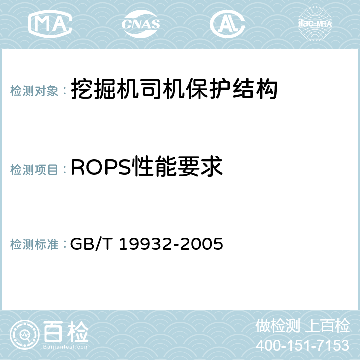 ROPS性能要求 GB/T 19932-2005 土方机械 液压挖掘机 司机防护装置的试验室试验和性能要求