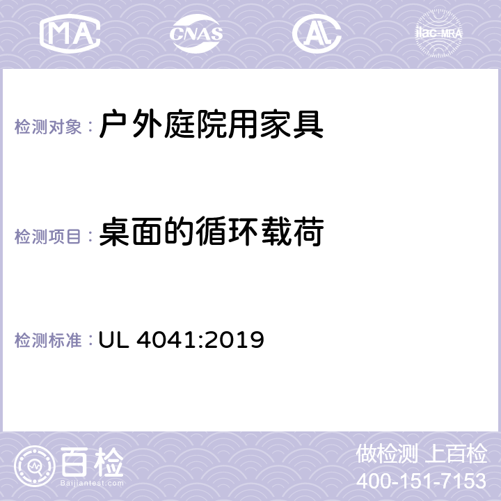 桌面的循环载荷 户外庭院家具安全性能要求-桌椅类产品 UL 4041:2019 12