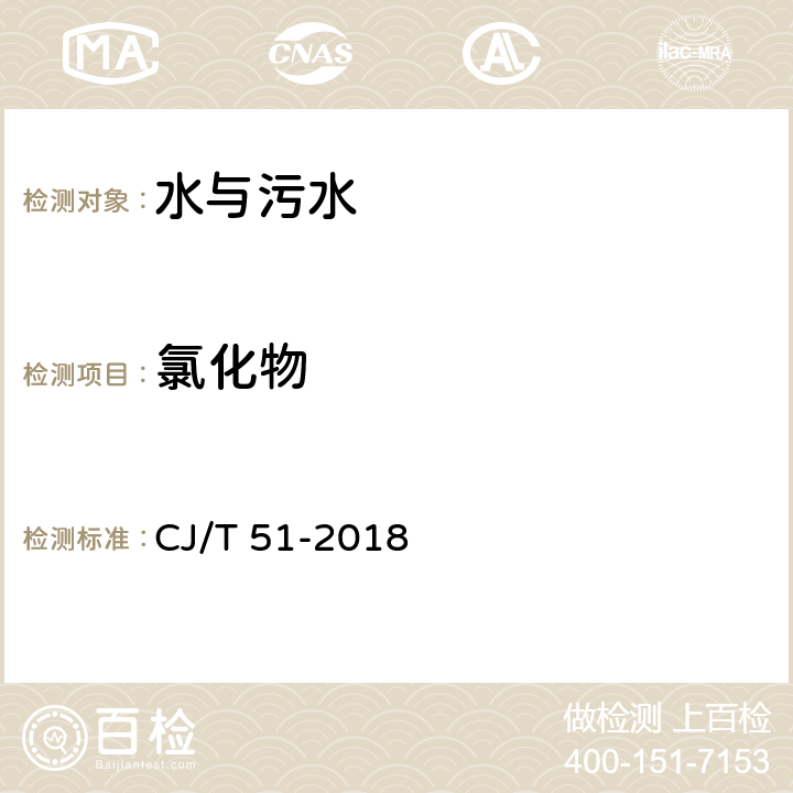 氯化物 氯化物的測定 《城鎮(zhèn)污水水質(zhì)標準檢驗方法 》 CJ/T 51-2018 21.2