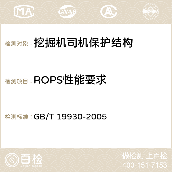 ROPS性能要求 GB/T 19930-2005 土方机械 小型挖掘机 倾翻保护结构的试验室试验和性能要求