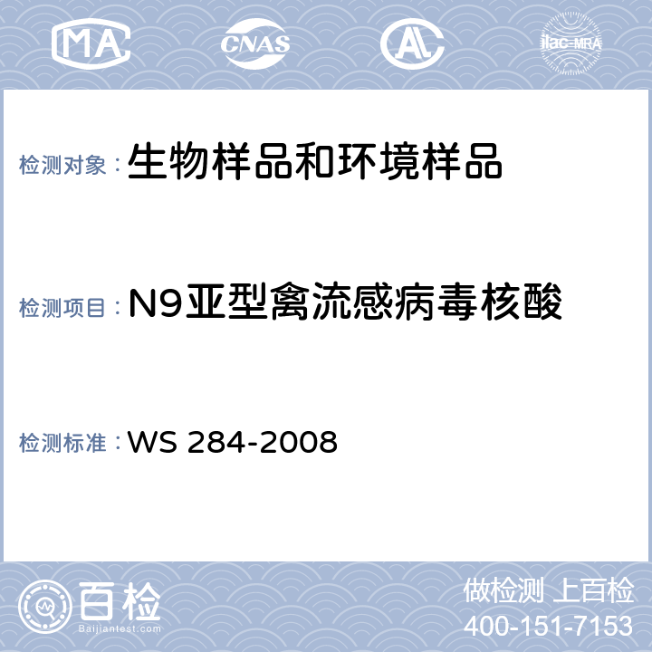 N9亚型禽流感病毒核酸 人感染高致病性禽流感诊断标准 WS 284-2008 附录 D.1