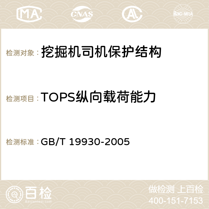 TOPS纵向载荷能力 土方机械小型挖掘机倾翻保护结构的实验室试验和性能要求 GB/T 19930-2005 6.1、6.2