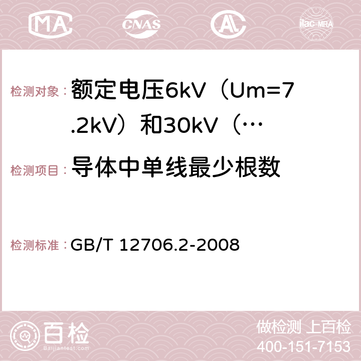 导体中单线最少根数 额定电压1kV（Um=1.2kV）到35kV（Um=40.5kV）挤包绝缘电力电缆及附件 第2部分：额定电压6kV（Um=7.2kV）到30kV（Um=36kV）电缆 GB/T 12706.2-2008 5