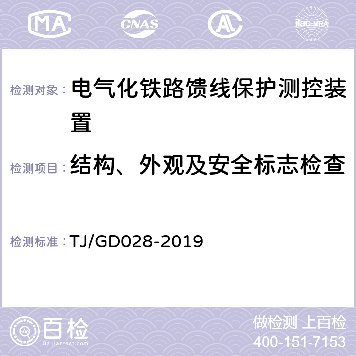 结构、外观及安全标志检查 电气化铁路馈线保护测控装置暂行技术条件 TJ/GD028-2019 4.11