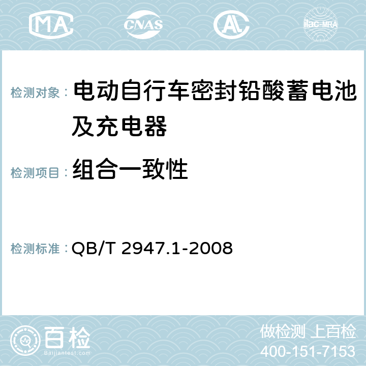 组合一致性 电动自行车密封铅酸蓄电池及充电器第1部分：密封铅酸蓄电池及充电器 QB/T 2947.1-2008 6.1.13