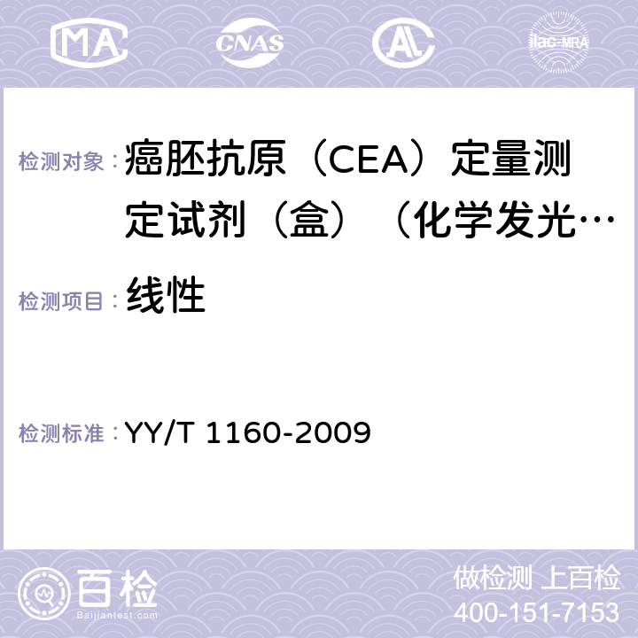 线性 癌胚抗原（CEA）定量测定试剂（盒）（化学发光免疫分析法） YY/T 1160-2009 5.5