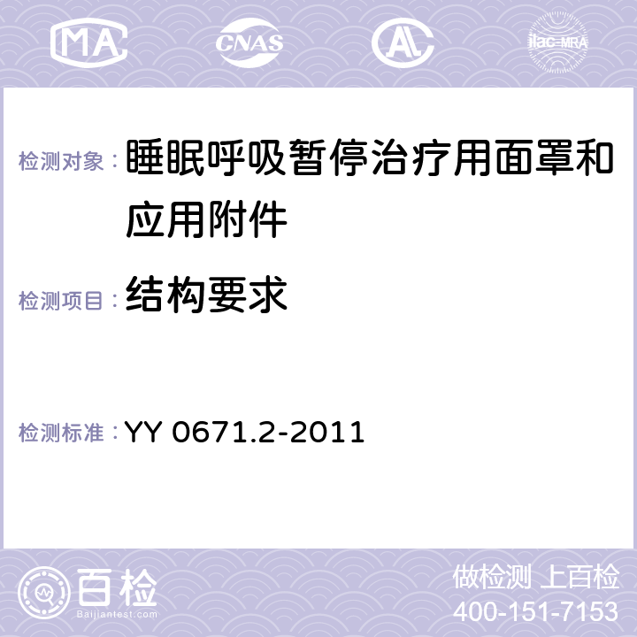 结构要求 YY 0671.2-2011 睡眠呼吸暂停治疗 第2部分:面罩和应用附件