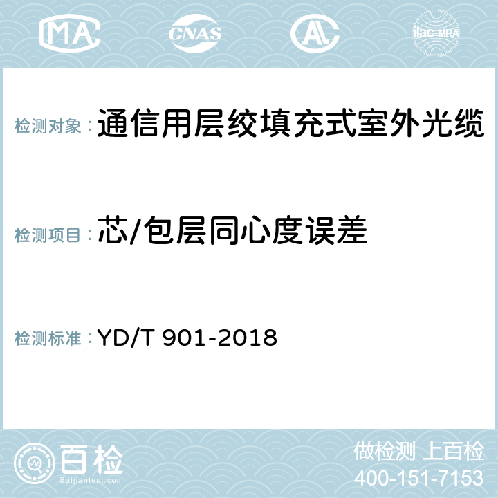 芯/包层同心度误差 通信用层绞填充式室外光缆 YD/T 901-2018 A.2