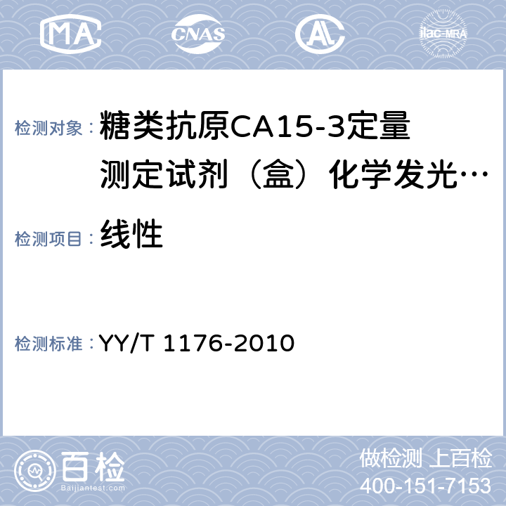 线性 YY/T 1176-2010 癌抗原CA15-3定量测定试剂(盒)(化学发光免疫分析法)