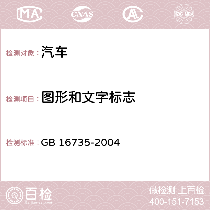 图形和文字标志 道路车辆 车辆识别代号（VIN） GB 16735-2004 4,5,6,7