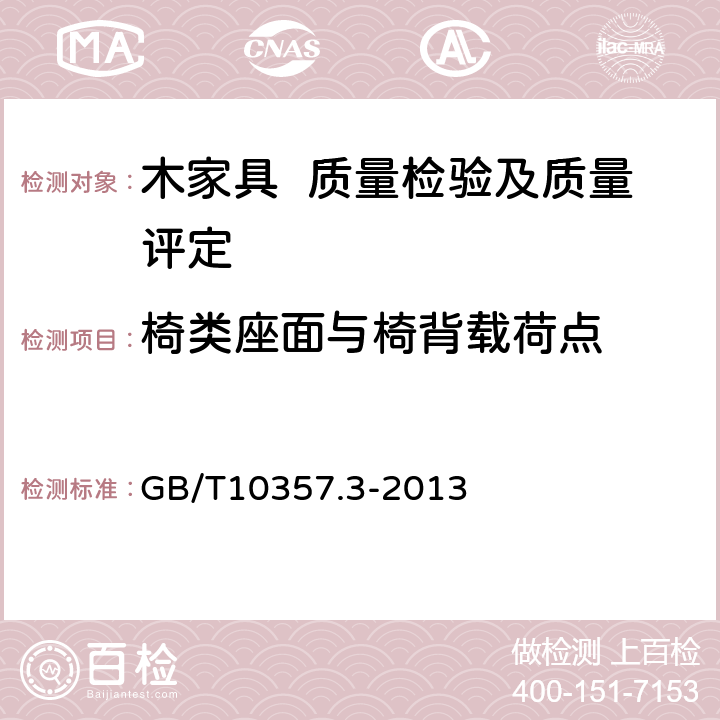 椅类座面与椅背载荷点 家具力学性能试验 第3部分：椅凳类强度和耐久性 GB/T10357.3-2013 4.1.1