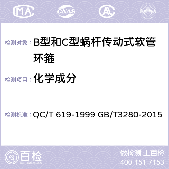 化学成分 B型和C型蜗杆传动式软管环箍 QC/T 619-1999 GB/T3280-2015 5