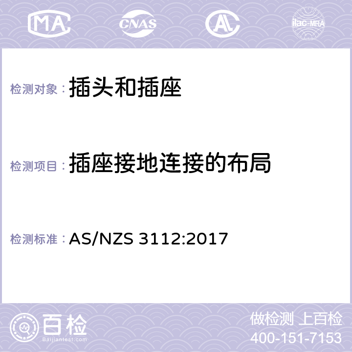 插座接地连接的布局 认可和测试规范插头和插座 AS/NZS 3112:2017 3.7