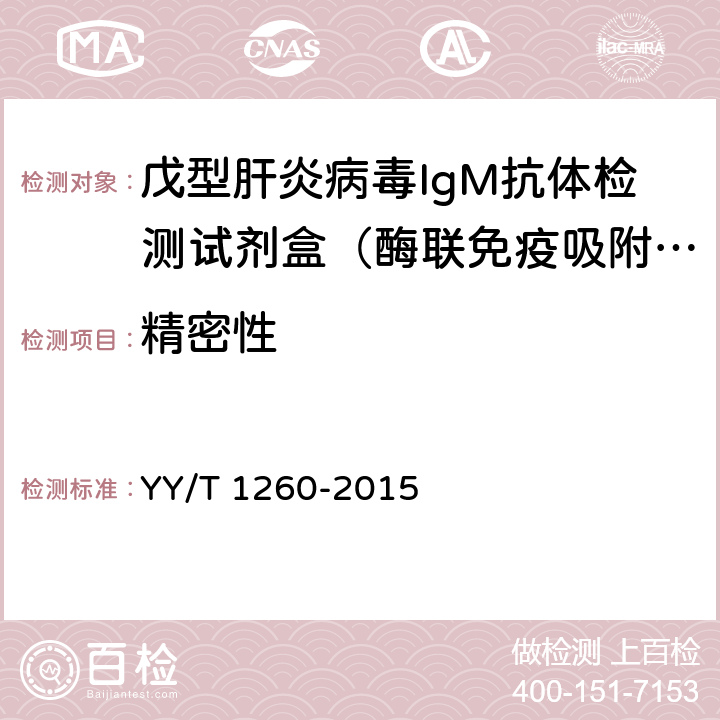 精密性 戊型肝炎病毒IgM抗体检测试剂盒（酶联免疫吸附法） YY/T 1260-2015 3.6