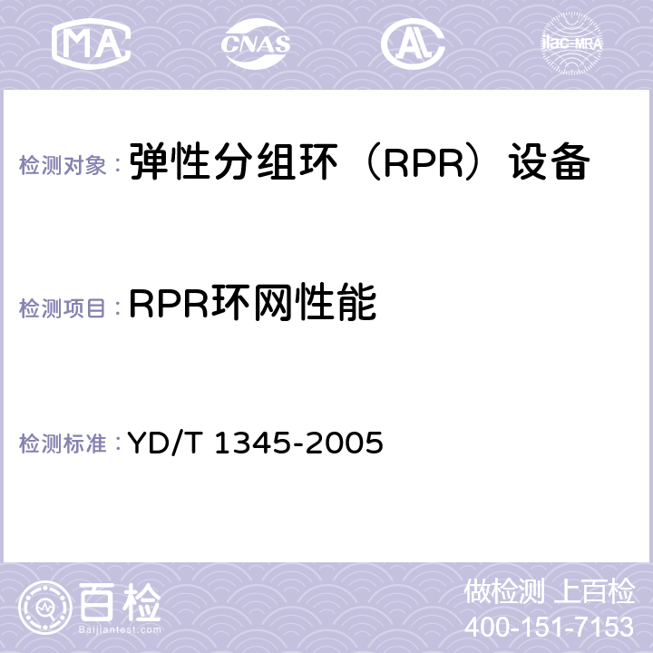 RPR环网性能 基于SDH的多业务传送节点(MSTP)技术要求—内嵌弹性分组环(RPR)功能部分 YD/T 1345-2005 6