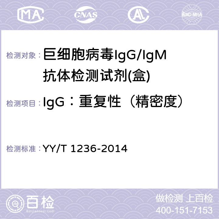 IgG：重复性（精密度） YY/T 1236-2014 巨细胞病毒IgG/IgM抗体检测试剂(盒)