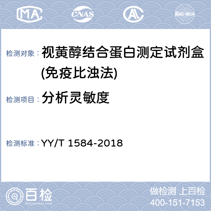 分析灵敏度 视黄醇结合蛋白测定试剂盒(免疫比浊法) YY/T 1584-2018 3.4