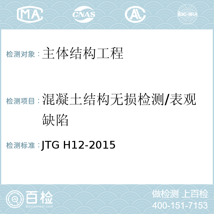混凝土结构无损检测/表观缺陷 JTG H12-2015 公路隧道养护技术规范(附条文说明)